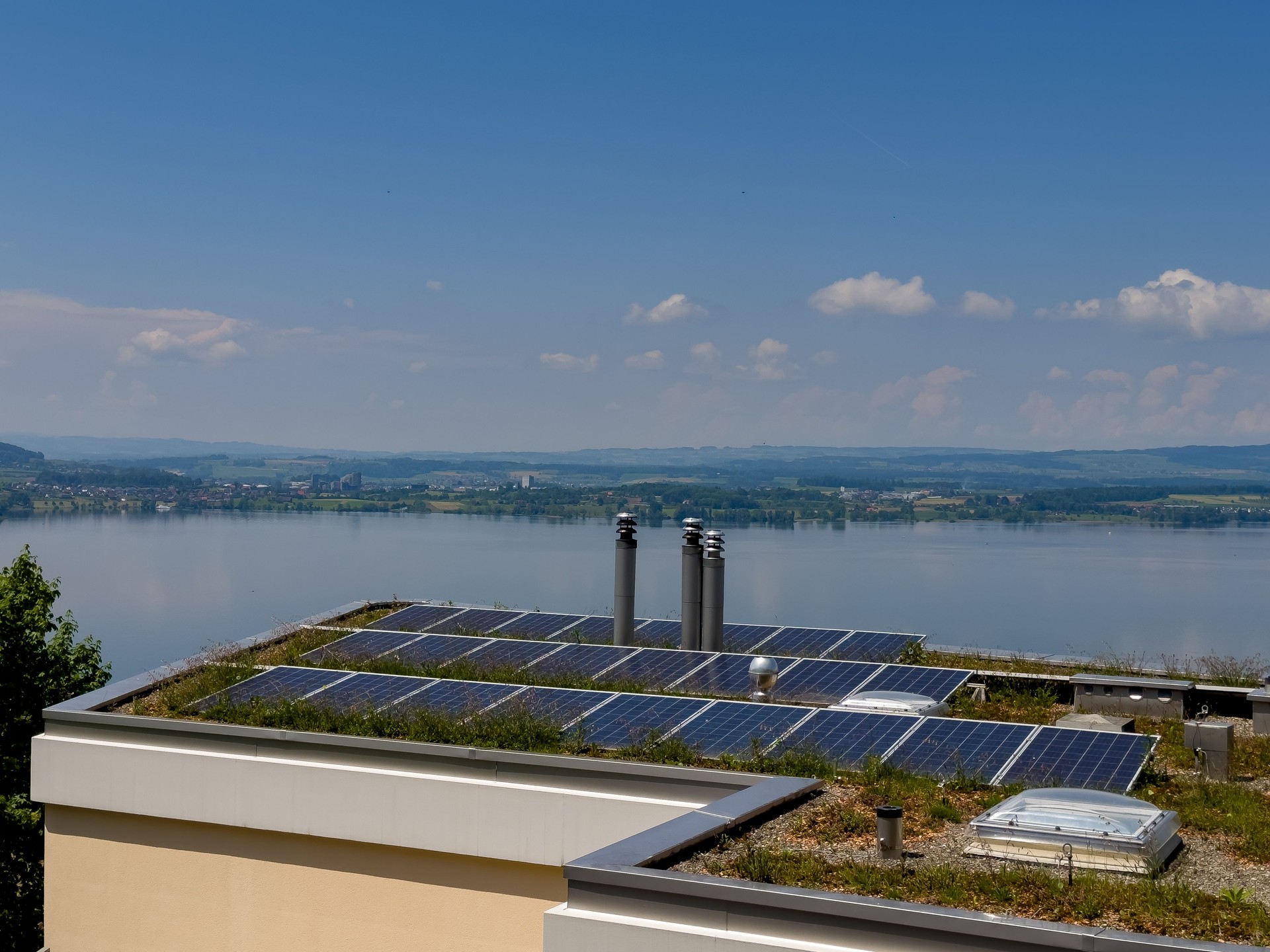 Solar panel on a flat roof to generate electricity.
